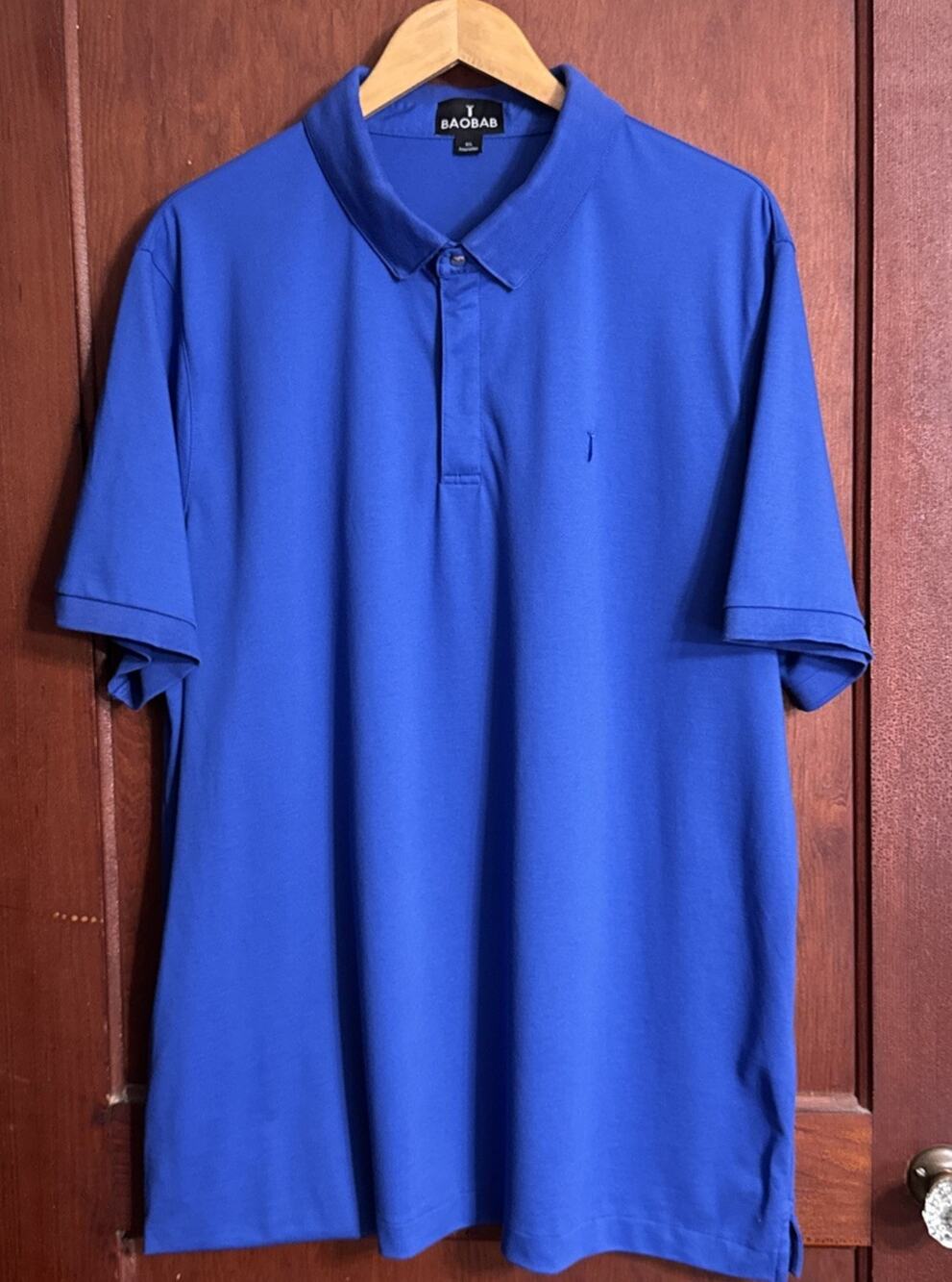 Baobab Men’s 3XL Blue Pima Cotton Polo Hidden Zip Placket Golf Shirt